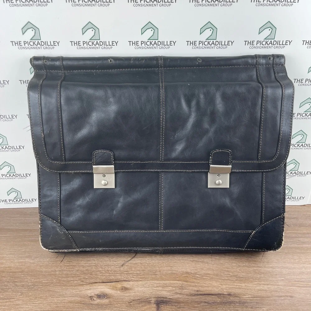 Wilsons Leather Briefcase Black Genuine Leather Double Buckle‎ Messenger Bag